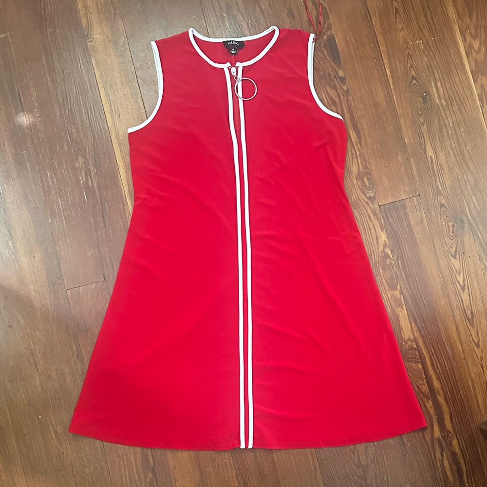 MSK Red Sleeveless A-Line Dress with White Trim